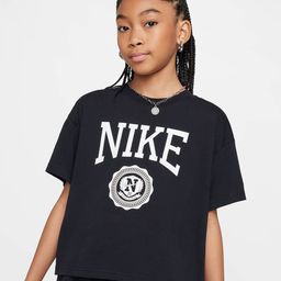 Nike Girls Brand Logo Printed Drop-Shoulder Sleeves Cotton T-shirt-image-37