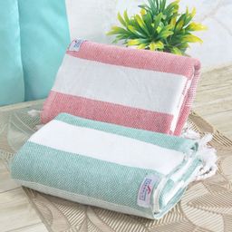 FABINALIV White & Green 2 Striped Cotton 225 GSM Bath Towel-image-65