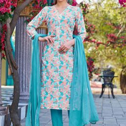 Moda Rapido Floral Printed V-Neck Straight Kurta With Trouser & Dupatta-11