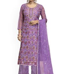 HERE&NOW Floral Embroidered Embellished Organza Unstitched Dress Material-image-45