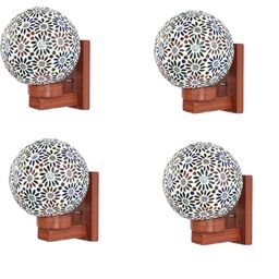 1ST TIME Pack of 4 Multicoloured Glass Traditional Spherical Shaped Wall Lamp-picture-0