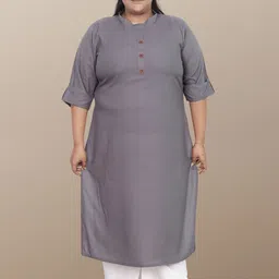 myplusfashion Plus Size Mandarin Collar Straight Kurta-picture-34