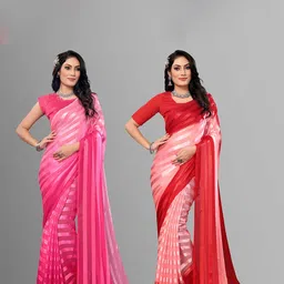 Moda Rapido Pack of 2 Striped Saree With Blouse Piece-image-14