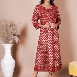 Indiwest Floral Printed A-Line Kurta With Attached Jacket-picture-19