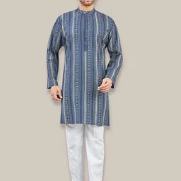 Studio Shringaar Geometric Printed Cotton Mandarin Collar Straight Kurta-image-76