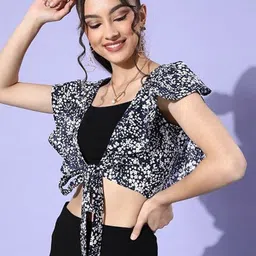 Sera Floral Print Flutter Sleeve Bohemian Crop Top image 3