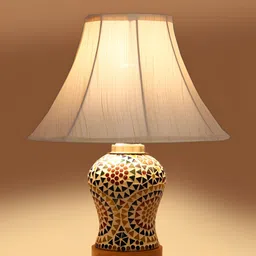Devansh Off White Wood Traditional Abstract Shaped Table Lamp image 4