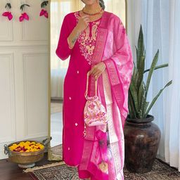 NIZA FASHION Women Ethnic Motifs Embroidered Kurta with Trousers & With Dupatta-image-44
