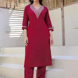 Anouk Ethnic Motifs Embroidered Regular Pure Silk Straight Kurta with Trousers & Dupatta-picture-25