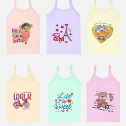 Mega style Girls Printed Pack Of 6 Pure Cotton Vests MS-1100-P6_05-0-3M-56