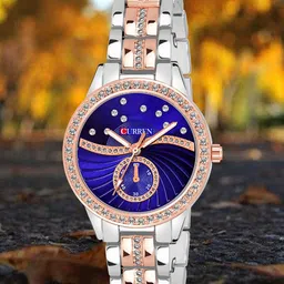 Curren Women Brass Embellished Dial Analogue Watch 1342-TTBL+JW-02&06-Blue-image-61
