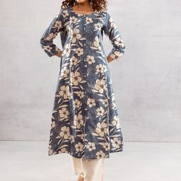 KALINI Floral Printed Round Neck A-Line Kurta With Trousers-picture-32