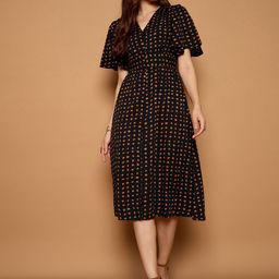 Kibo Women Conversational Printed Flared Sleeves A-Line Dress-image-47