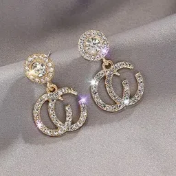 BEYTER Sterling Silver Artificial Stones Studded Classic Channel Shaped Drop Earrings-35