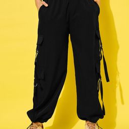 DIMPY GARMENTS Women Relaxed Loose Fit Mid-Rise Cargos Trousers-image-32