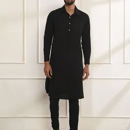 JAYPORE Shirt Collar Roll-Up Sleeves Cotton Straight Kurta-image-20