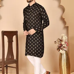 Anouk Rustic Ethnic Motifs Printed Mandarin Collar Sequinned Kurta With Pyjamas image 5