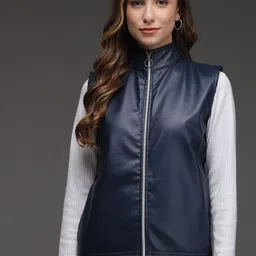 TANDUL Mock Collar Leather Biker Jacket-image-13