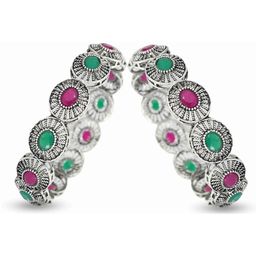 ZULKA Set of 2 Alloy Oxidized Metal with Ruby Glossy Finished Kada image 3