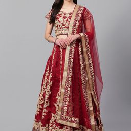 FABPIXEL Embroidered Sequinned Semi-Stitched Lehenga & Unstitched Blouse With Dupatta-17