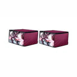 Stylista Maroon & Black 2 Pieces Printed Waterproof Storage Bag Organisers With Zip-4