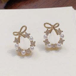 PolluxCraft Korean Gold Plated Pearls & Stone Studded Contemporary Studs-image-12