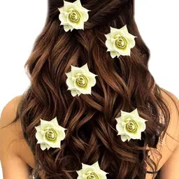 DIVASTRI Women Set of 6 White Rose Artificial Flower Hair Clip-picture-5