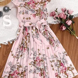 Kidotsav Floral Print Flutter Sleeve Fit & Flare Midi Dress-14