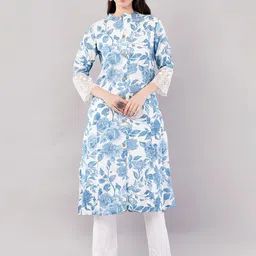 Nakhrelee Floral Printed Mandarin Collar Cotton A-Line Kurta-picture-40