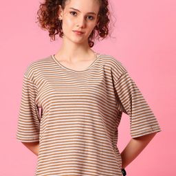 V-Mart Striped Round Neck Drop-Shoulder Sleeves Regular Fit T-shirt-picture-29