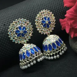 Soniya Crafts Cubic Zirconia Stones Studded And Pearls Beaded Dome Shaped Jhumkas-image-89