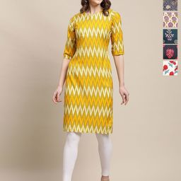 7Threads Selection Of 6 Chevron Printed Round Neck Straight Kurtas-image-25