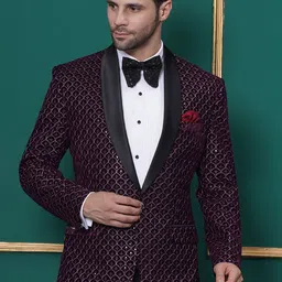 FAVOROSKI Men Embroidered Relaxed Fit Wedding Sequence Velvet Blazer-52