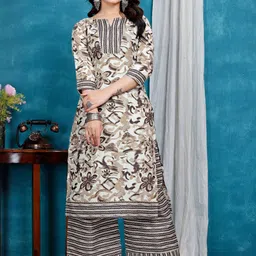ZELZIS Women Floral Printed Regular Pure Cotton Kurta with Palazzos-picture-6
