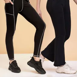 KRONMENINEN Pack Of 2 Striped 4Way Stretchable Skinny Fit Rapid Dry Ankle Length Tights-picture-7