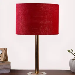 Aura Maroon & Brown Textured Metal Cylindrical Shaped Table Lamp-23