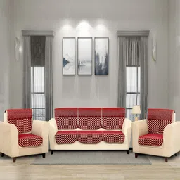 Aura Maroon & White 6 Pieces Printed 5 Seater Sofa Covers-5