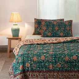 Fabindia Mehulika Teal & Red Floral 350 GSM AC Room Single Bed Quilt-picture-41