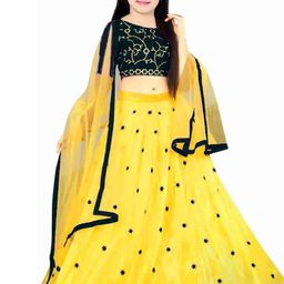 F Plus Fashion Girls Embellished Semi-Stitched Lehenga & Unstitched Blouse With Dupatta-image-7