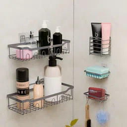Myntra Elegant Homes Grey 5 Pieces Self Adhesive Bathroom Caddy-11