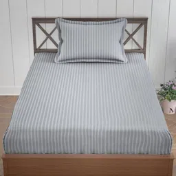 Trance Home Linen Grey Striped 200 TC Cotton Single Fitted Bedsheet Set 1.98 m x 0.91m-image-16