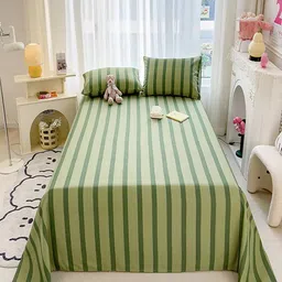 JC HOME Green Striped 140 TC Queen Bedsheet Set 2.45m x 2.00m-image-51