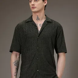 Banana Club Men Textured Printed Cuban Collar Casual Shirt-image-52