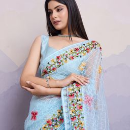 VAIRAGEE Floral Embroidered Net Saree-picture-10