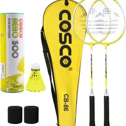 Badminton Kit (CB-86 Racket, Aero 500 Shuttle Box "6 Shuttle", 2 Wrist Band) Yellow Strung Badminton Racquet-image-13