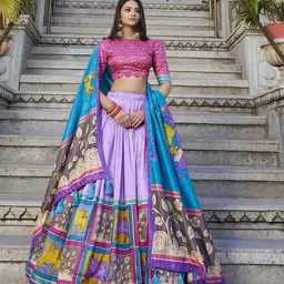 A TO Z CART Printed Ready to Wear Silk Lehenga & Unstitched Blouse With Dupatta-picture-47