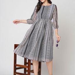 Selvia Print Georgette Fit & Flare Dress-image-24