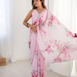 Thishma Floral Mirror Work Silk Blend Saree-image-83