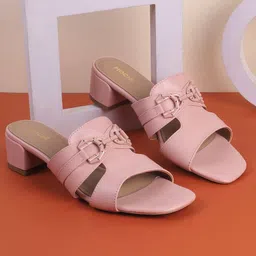 Mochi Women Open Toe Block Sandals with Buckles-53