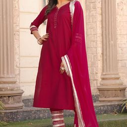 Roly Poly Women Floral Embroidered Regular Gotta Patti Kurta with Trousers & With Dupatta-11
